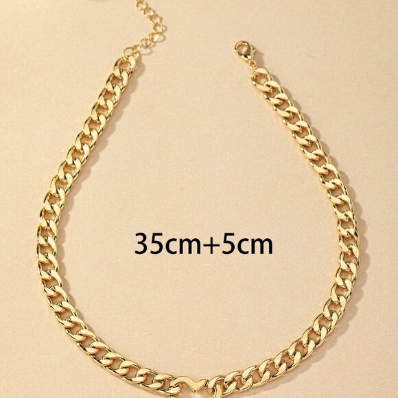 Yellow Gold Women's Fashion Heart Decor Choker - Picture 4 of 4